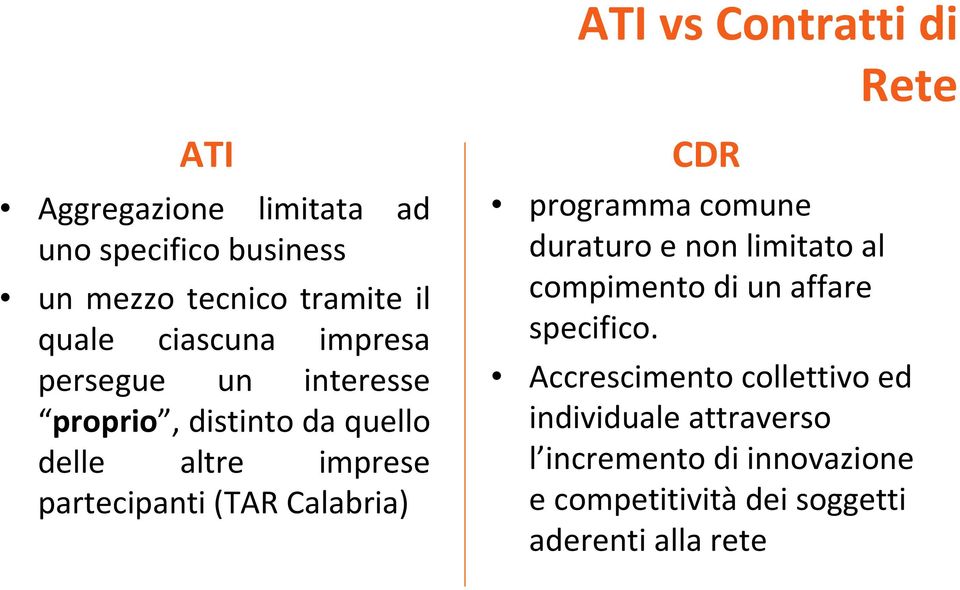 (TAR Calabria) CDR programma comune duraturo e non limitato al compimento di un affare specifico.