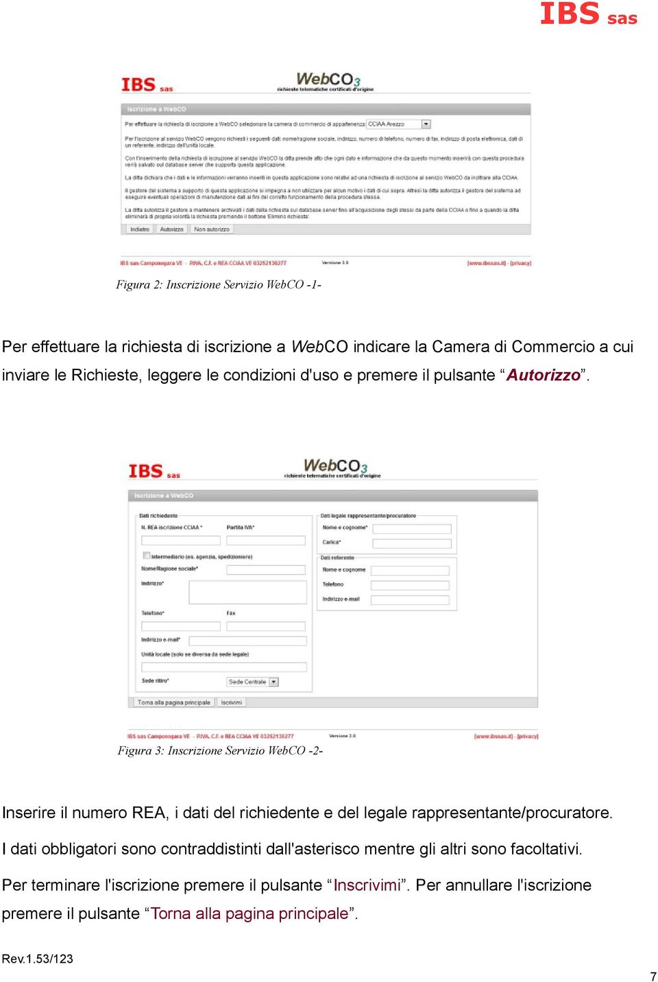 Figura 3: Inscrizione Servizio WebCO -2- Inserire il numero REA, i dati del richiedente e del legale rappresentante/procuratore.