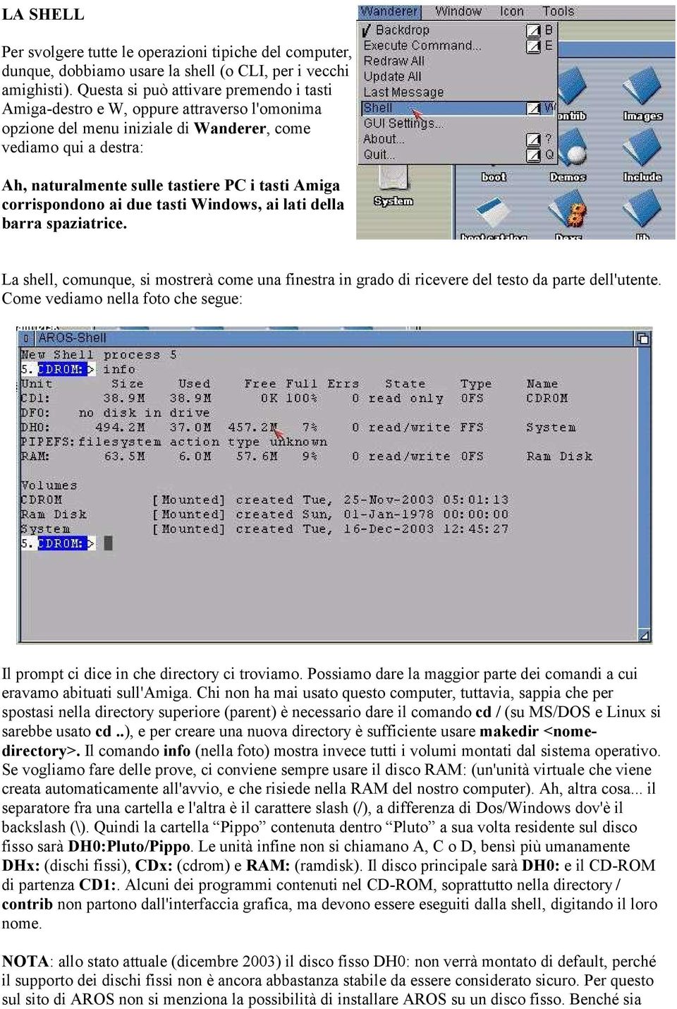 Amiga corrispondono ai due tasti Windows, ai lati della barra spaziatrice. La shell, comunque, si mostrerà come una finestra in grado di ricevere del testo da parte dell'utente.