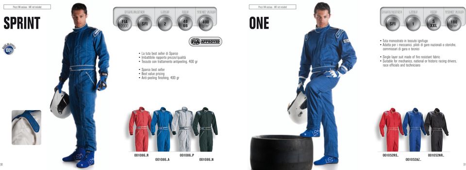 tessuto ignifugo Adatta per i meccanici, piloti di gare nazionali o storiche, commissari di gara e tecnici Single layer suit made of fire resistant fabric