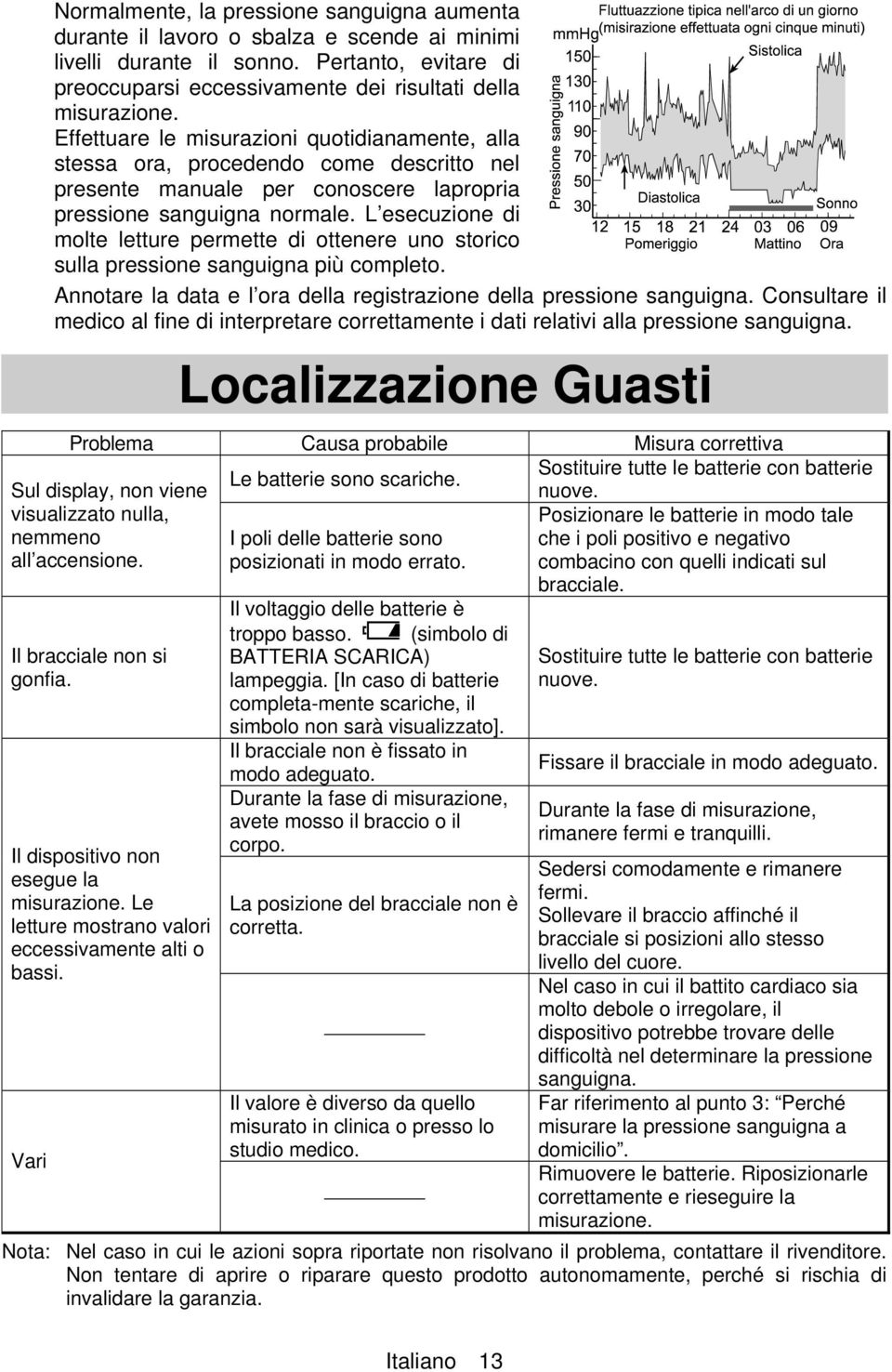 L esecuzione di molte letture permette di ottenere uno storico sulla pressione sanguigna più completo. Annotare la data e l ora della registrazione della pressione sanguigna.