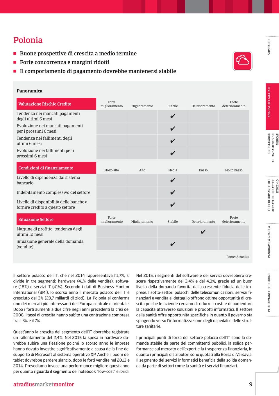 di finanziamento Livello di dipendenza dal sistema bancario Indebitamento complessivo del settore Livello di disponibilità delle banche a fornire credito a questo settore Situazione Settore Margine