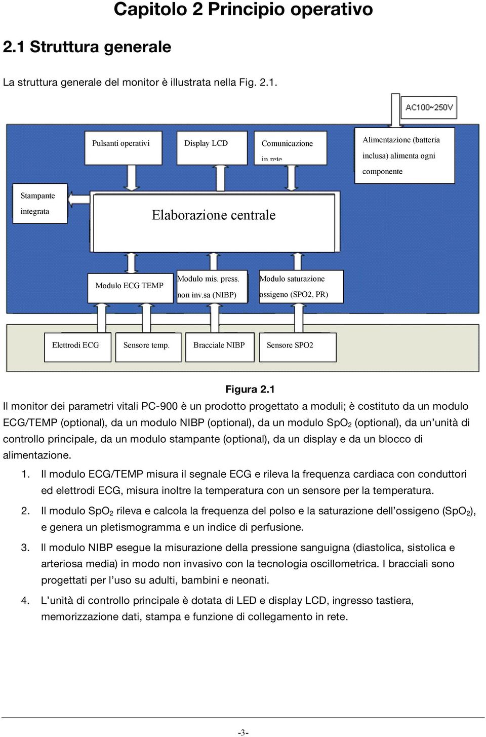 1 Il monitor dei parametri vitali PC-900 è un prodotto progettato a moduli; è costituto da un modulo ECG/TEMP (optional), da un modulo NIBP (optional), da un modulo SpO 2 (optional), da un unità di