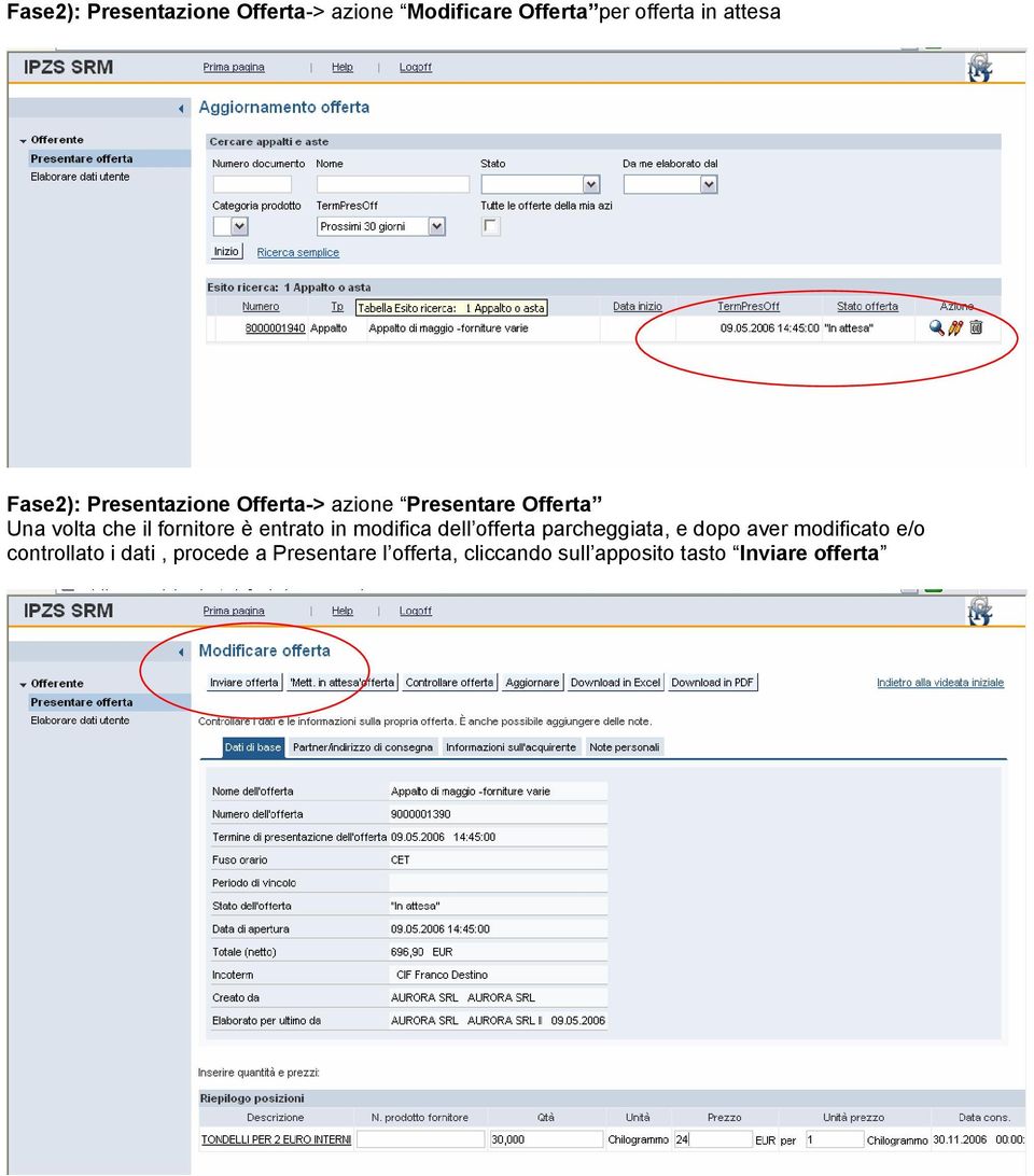 è entrato in modifica dell offerta parcheggiata, e dopo aver modificato e/o