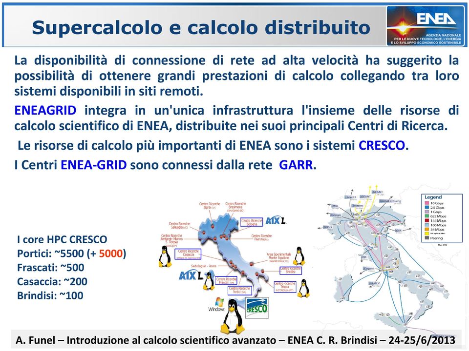 ENEAGRID integra in un'unica infrastruttura l'insieme delle risorse di calcolo scientifico di ENEA, distribuite nei suoi principali Centri di