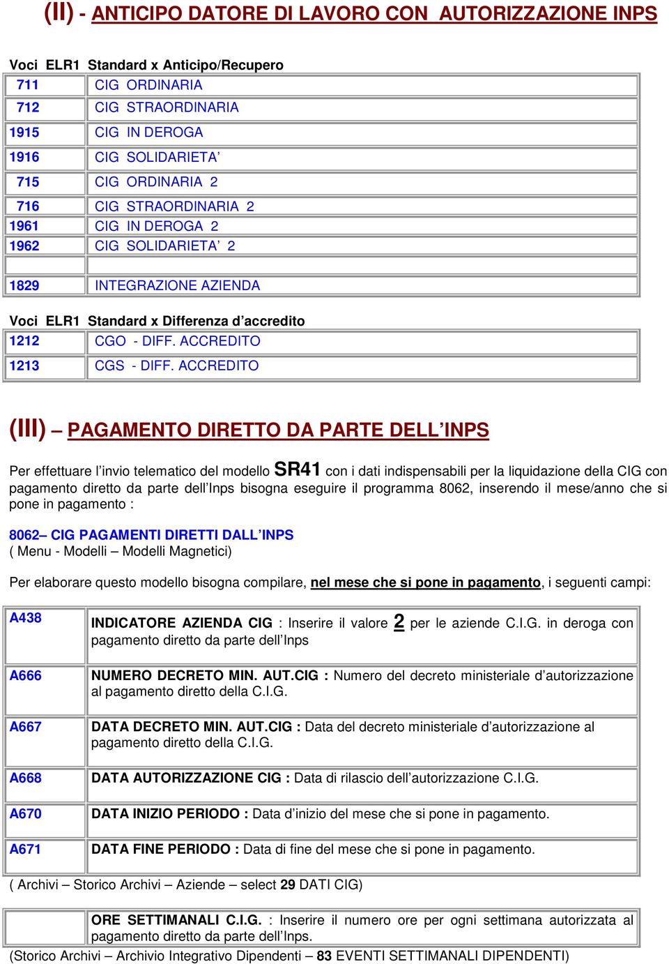 ACCREDITO (III) PAGAMENTO DIRETTO DA PARTE DELL INPS Per effettuare l invio telematico del modello SR41 con i dati indispensabili per la liquidazione della CIG con pagamento diretto da parte dell