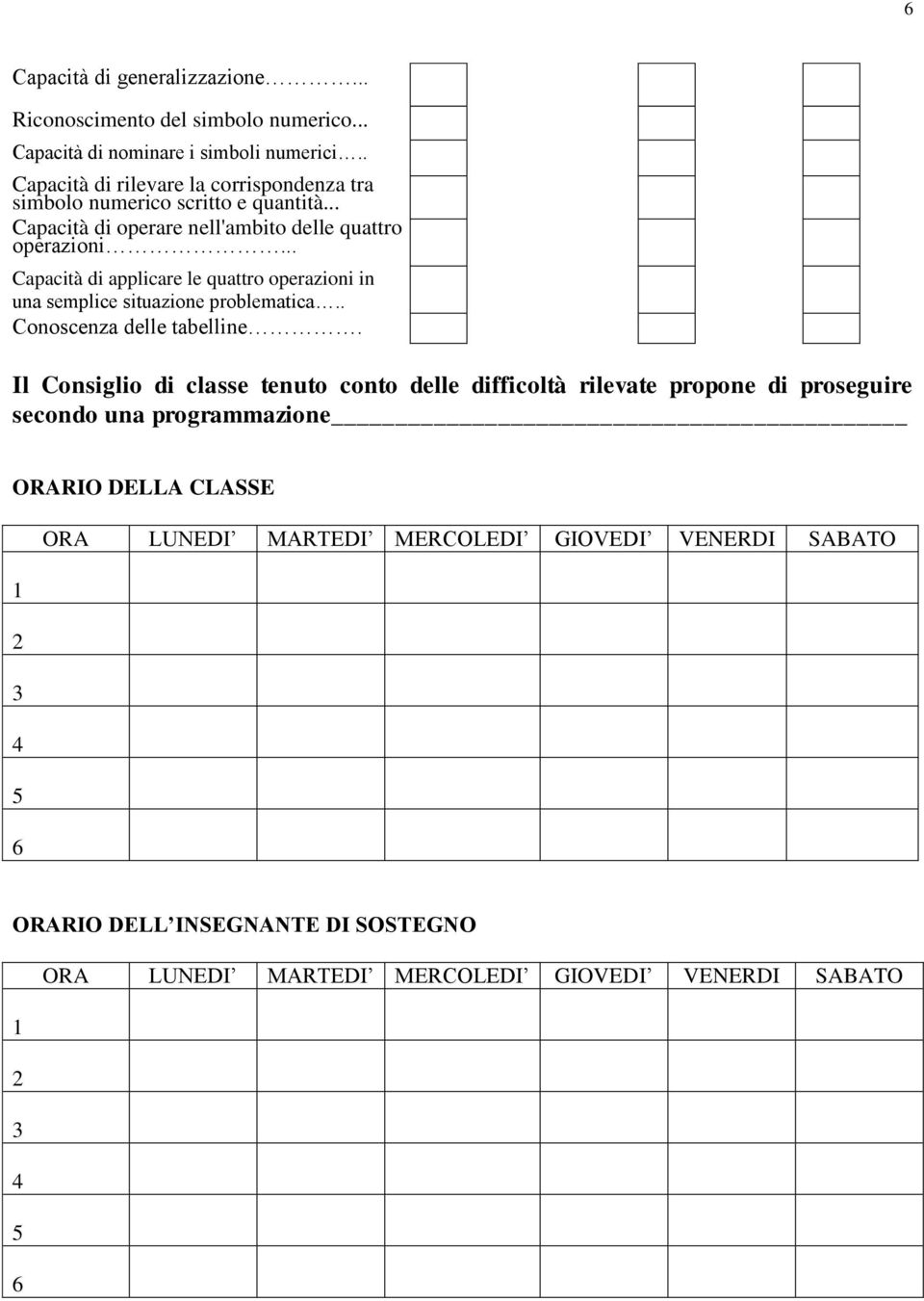 .. Capacità di applicare le quattro operazioni in una semplice situazione problematica.. Conoscenza delle tabelline.