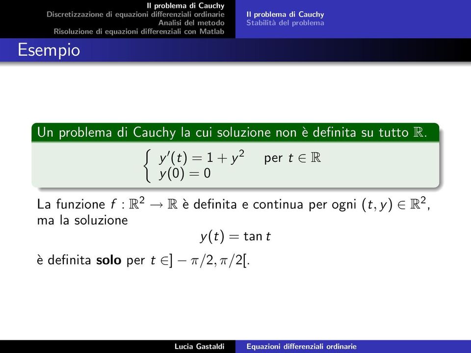 { y (t) = 1 + y 2 per t R y(0) = 0 La funzione f : R 2 R è definita e