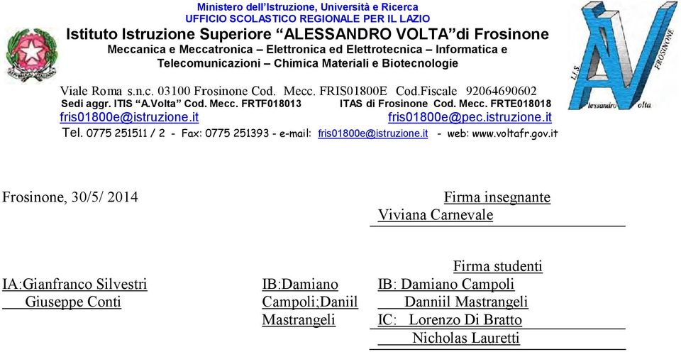 it Frosinone, 30/5/ 2014 Firma insegnante Viviana Carnevale