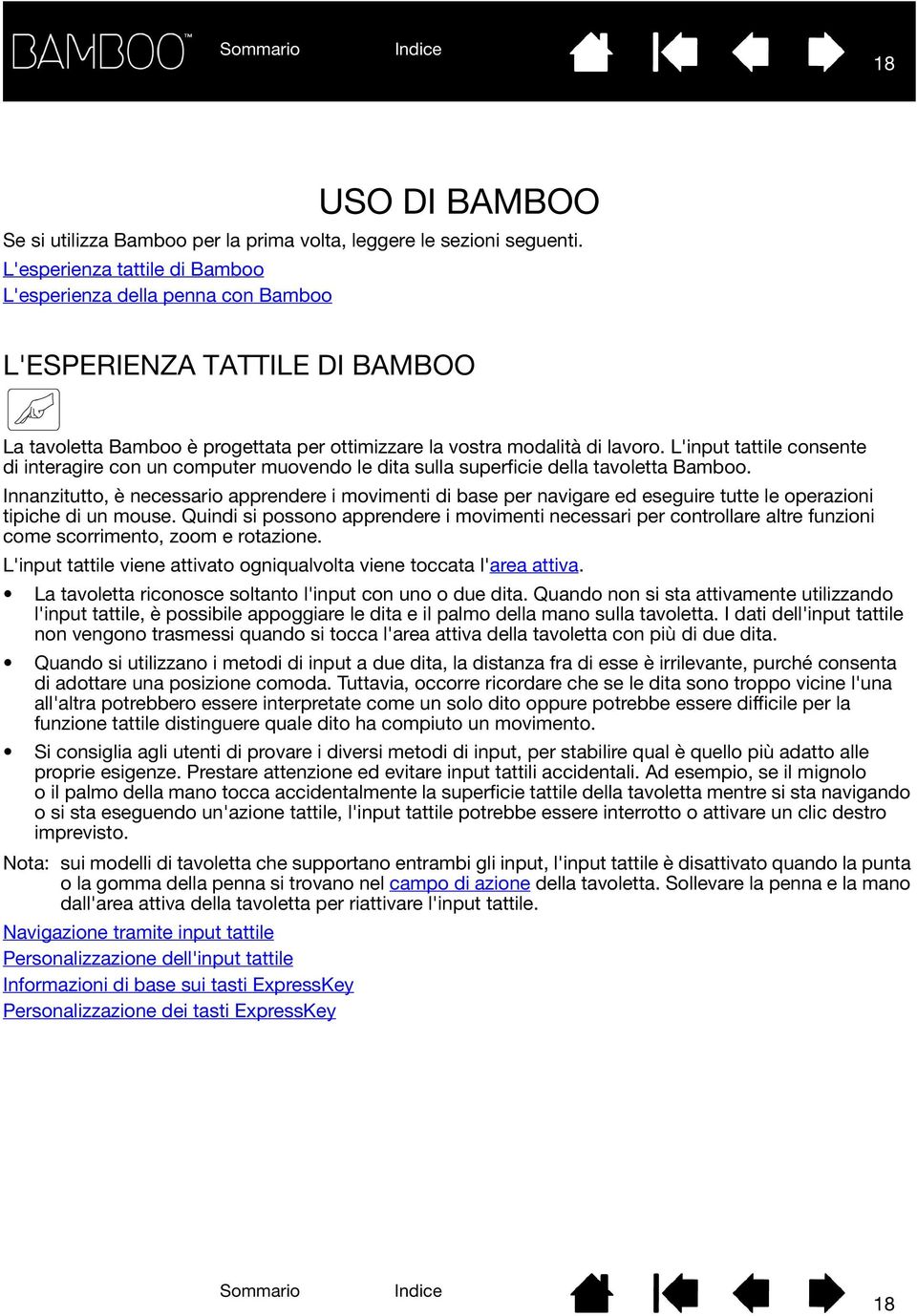 L'input tattile consente di interagire con un computer muovendo le dita sulla superficie della tavoletta Bamboo.