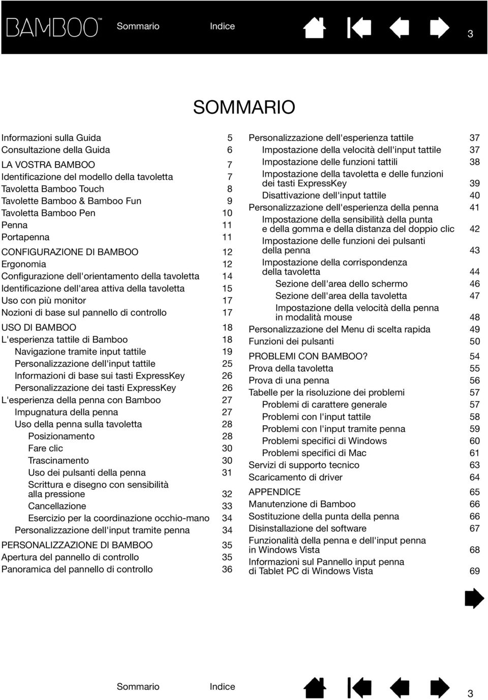 monitor 17 Nozioni di base sul pannello di controllo 17 USO DI BAMBOO 18 L'esperienza tattile di Bamboo 18 Navigazione tramite input tattile 19 Personalizzazione dell'input tattile 25 Informazioni di