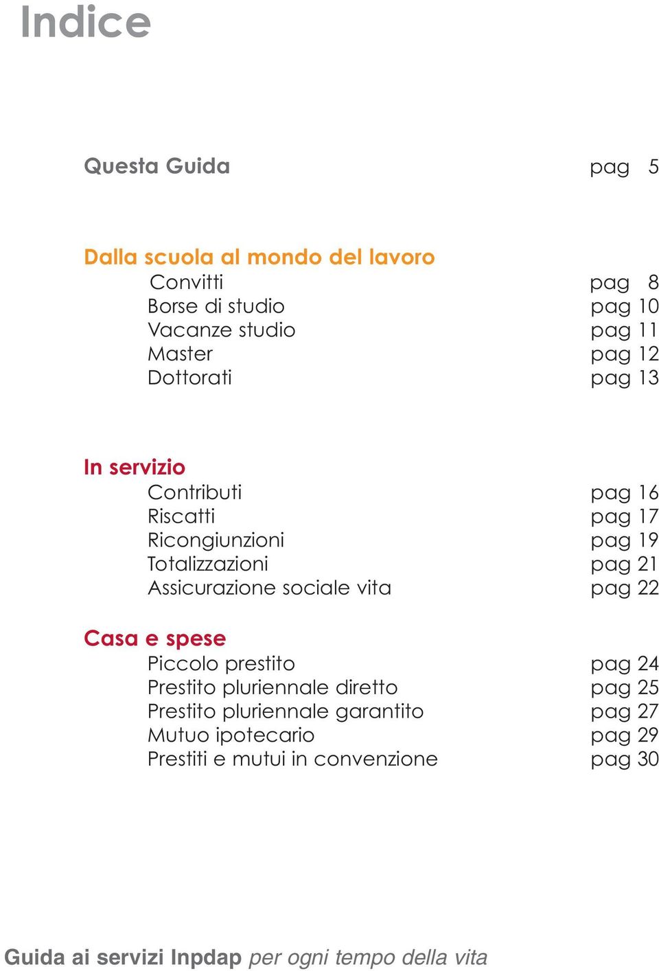 21 Assicurazione sociale vita pag 22 Casa e spese Piccolo prestito pag 24 Prestito pluriennale diretto pag 25 Prestito