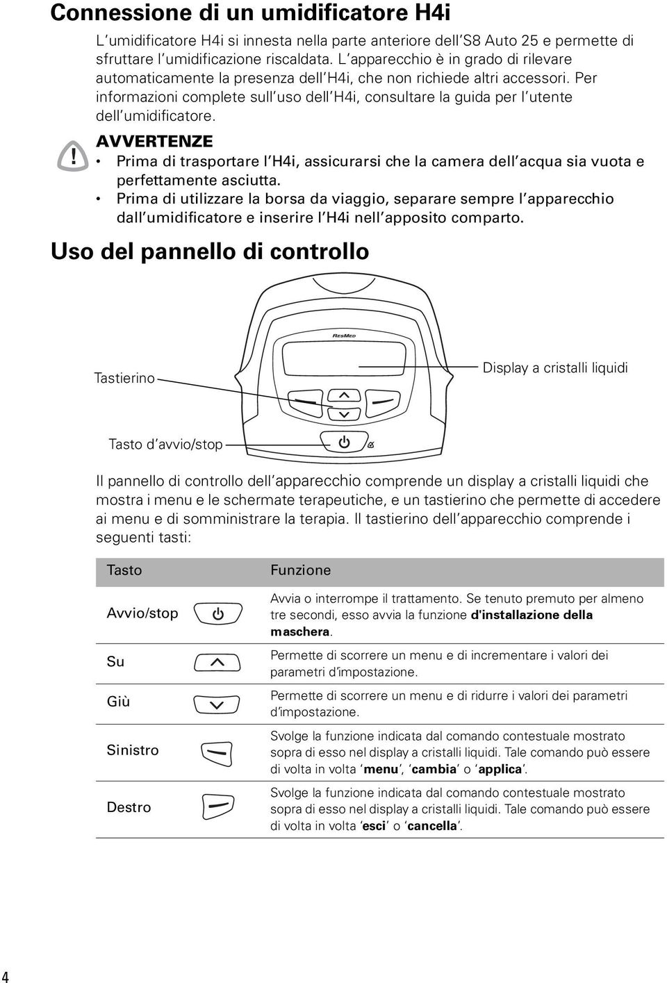 Per informazioni complete sull uso dell H4i, consultare la guida per l utente dell umidificatore.