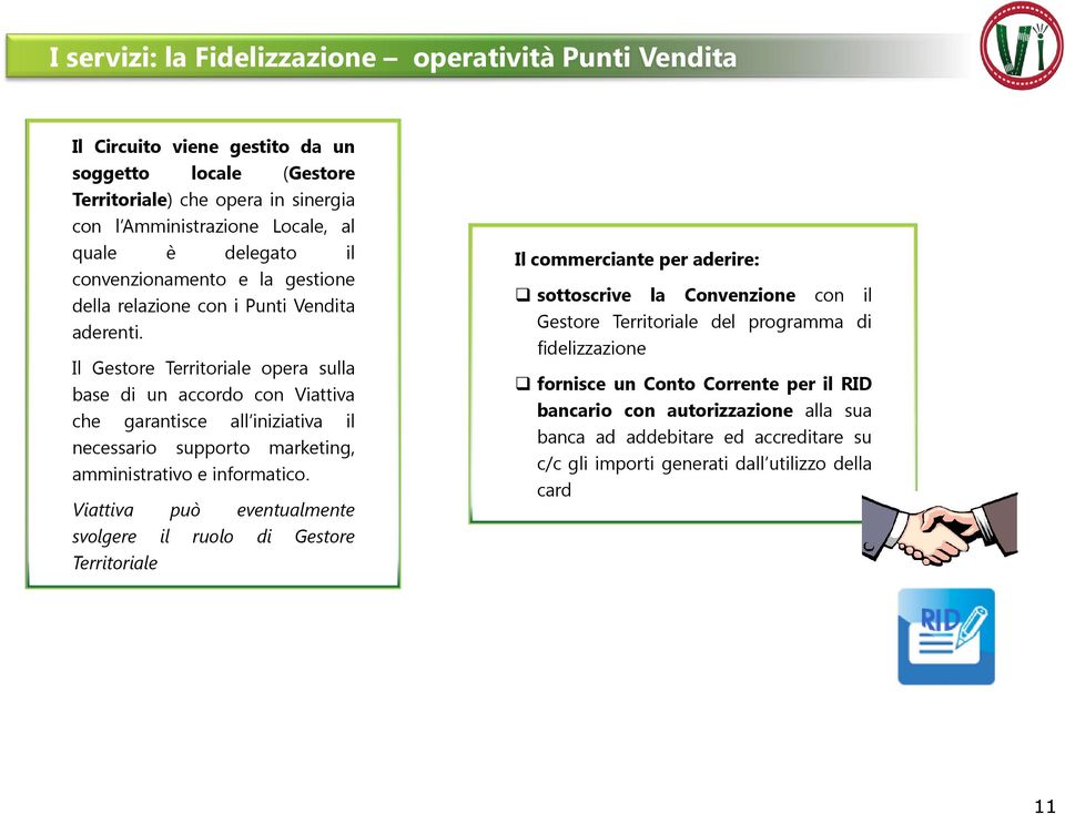 Il Gestore Territoriale opera sulla base di un accordo con Viattiva che garantisce all iniziativa il necessario supporto marketing, amministrativo e informatico.