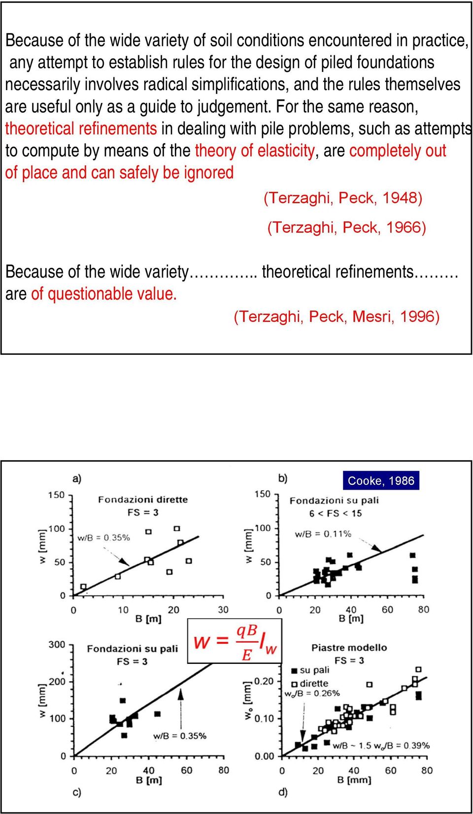 For the same reason, theoretical refinements in dealing with pile problems, such as attempts to compute by means of the theory of elasticity, are