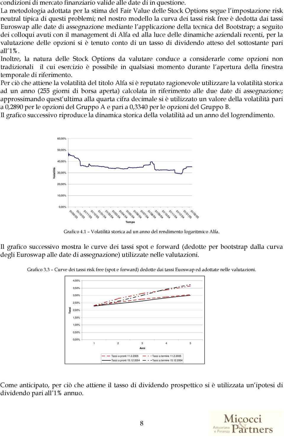 tassi Euroswap alle date di assegnazione mediante l applicazione della tecnica del Bootstrap; a seguito dei colloqui avuti con il management di Alfa ed alla luce delle dinamiche aziendali recenti,