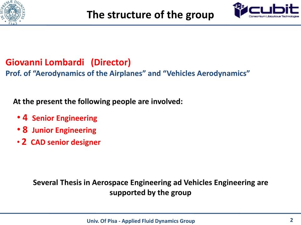 following people are involved: 4 Senior Engineering 8 Junior Engineering 2 CAD