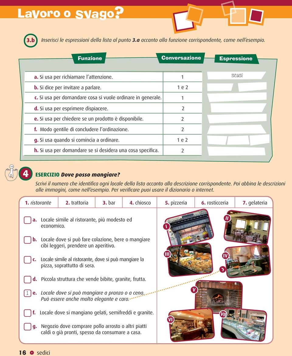 Md gentile di cncludere l rdinazine. g. Si usa quand si cmincia a rdinare. h. Si usa per dmandare se si desidera una csa specifica. e 2 2 2 2 e 2 2 scusi 4 ESERCIZIO Dve pss mangiare?