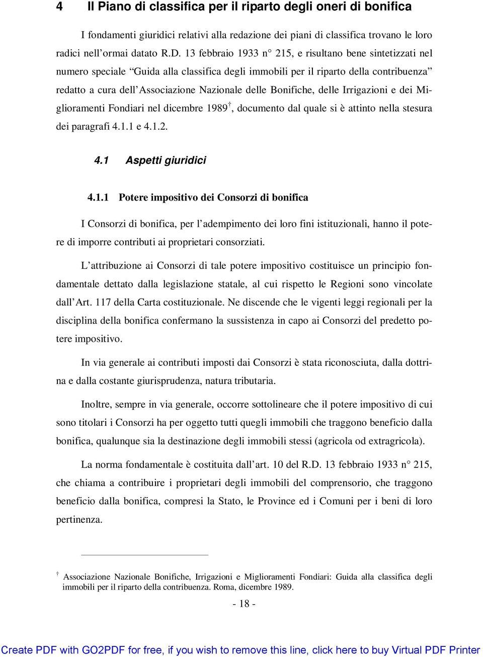 Bonifiche, delle Irrigazioni e dei Miglioramenti Fondiari nel dicembre 19