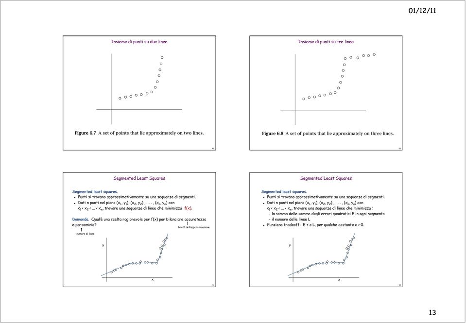 Domanda. Qual è una scelta ragionevole per f(x) per bilanciare accuratezza e parsominia? bontà dell approssimazione Segmented least squares.