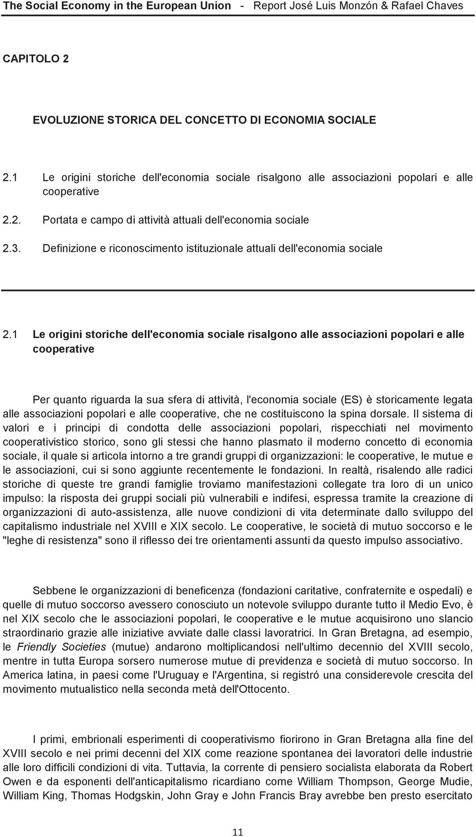 Definizione e riconoscimento istituzionale attuali dell'economia sociale 2.