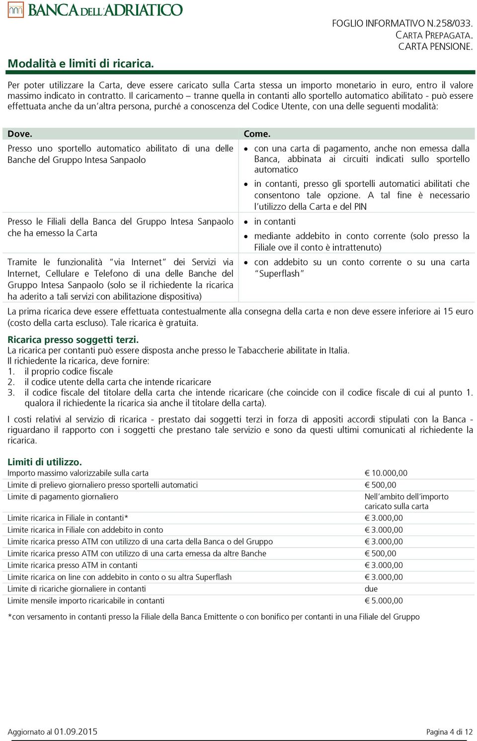 Dove. Presso uno sportello automatico abilitato di una delle Banche del Gruppo Intesa Sanpaolo Presso le Filiali della Banca del Gruppo Intesa Sanpaolo che ha emesso la Carta Tramite le funzionalità