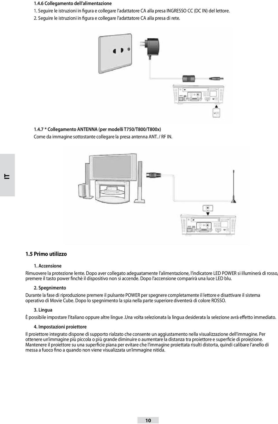 / RF IN. 1.5 Primo utilizzo 1. Accensione Rimuovere la protezione lente.