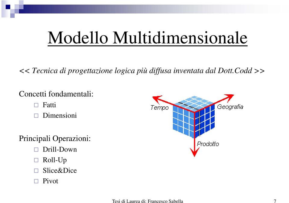 Codd >> Concetti fondamentali: Fatti Dimensioni Principali