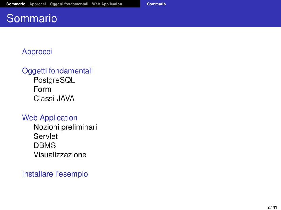 fondamentali PostgreSQL Form Classi JAVA Web Application