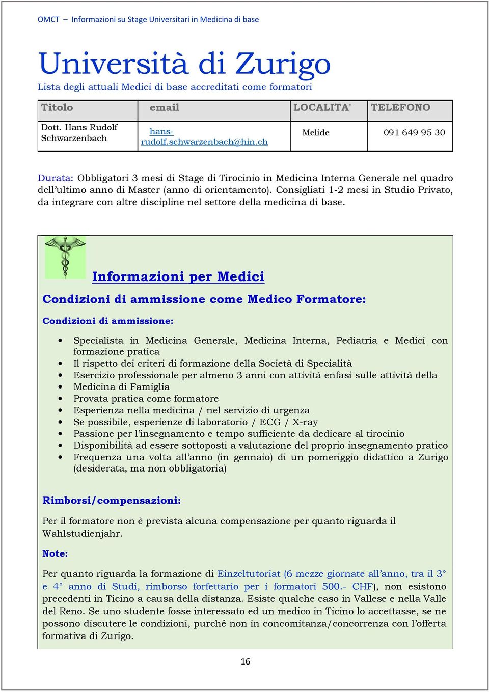 Consigliati 1-2 mesi in Studio Privato, da integrare con altre discipline nel settore della medicina di base.