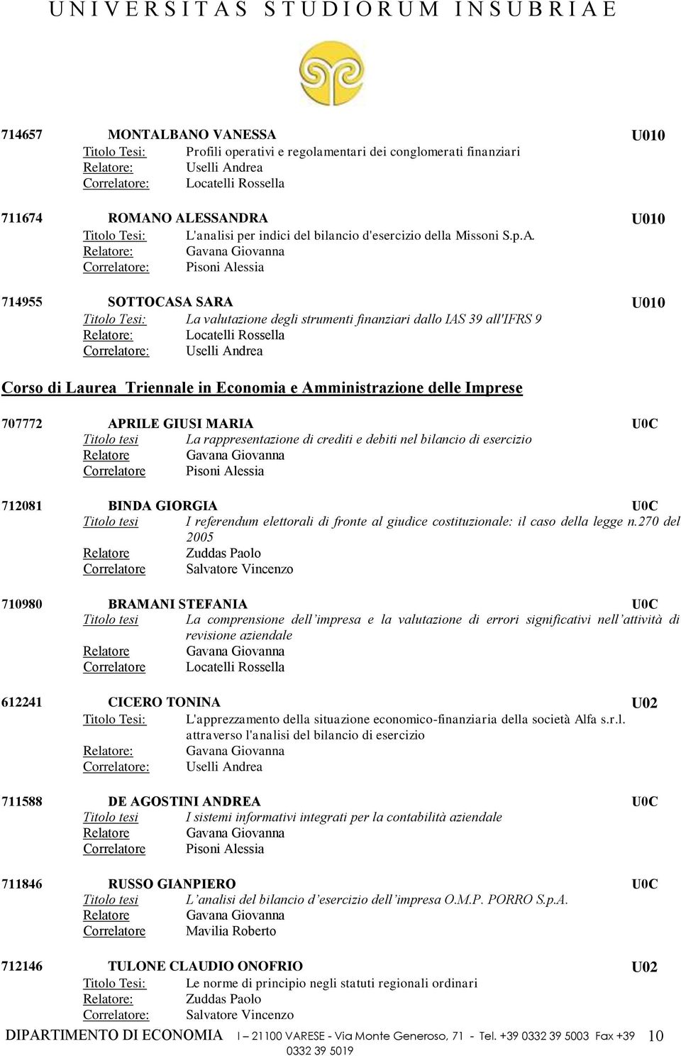 Relatore: Gavana Giovanna Correlatore: Pisoni Alessia 714955 SOTTOCASA SARA U010 Titolo Tesi: La valutazione degli strumenti finanziari dallo IAS 39 all'ifrs 9 Relatore: Locatelli Rossella