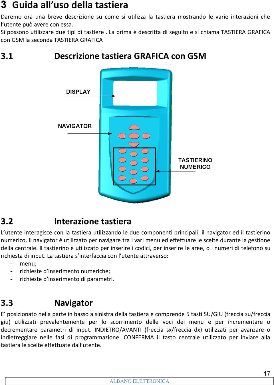 1 Descrizione tastiera GRAFICA con GSM DISPLAY NAVIGATOR TASTIERINO NUMERICO 3.