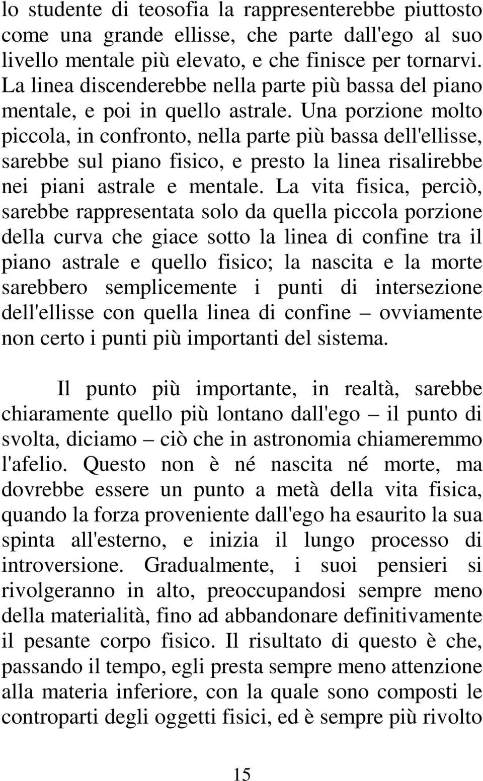 Una porzione molto piccola, in confronto, nella parte più bassa dell'ellisse, sarebbe sul piano fisico, e presto la linea risalirebbe nei piani astrale e mentale.