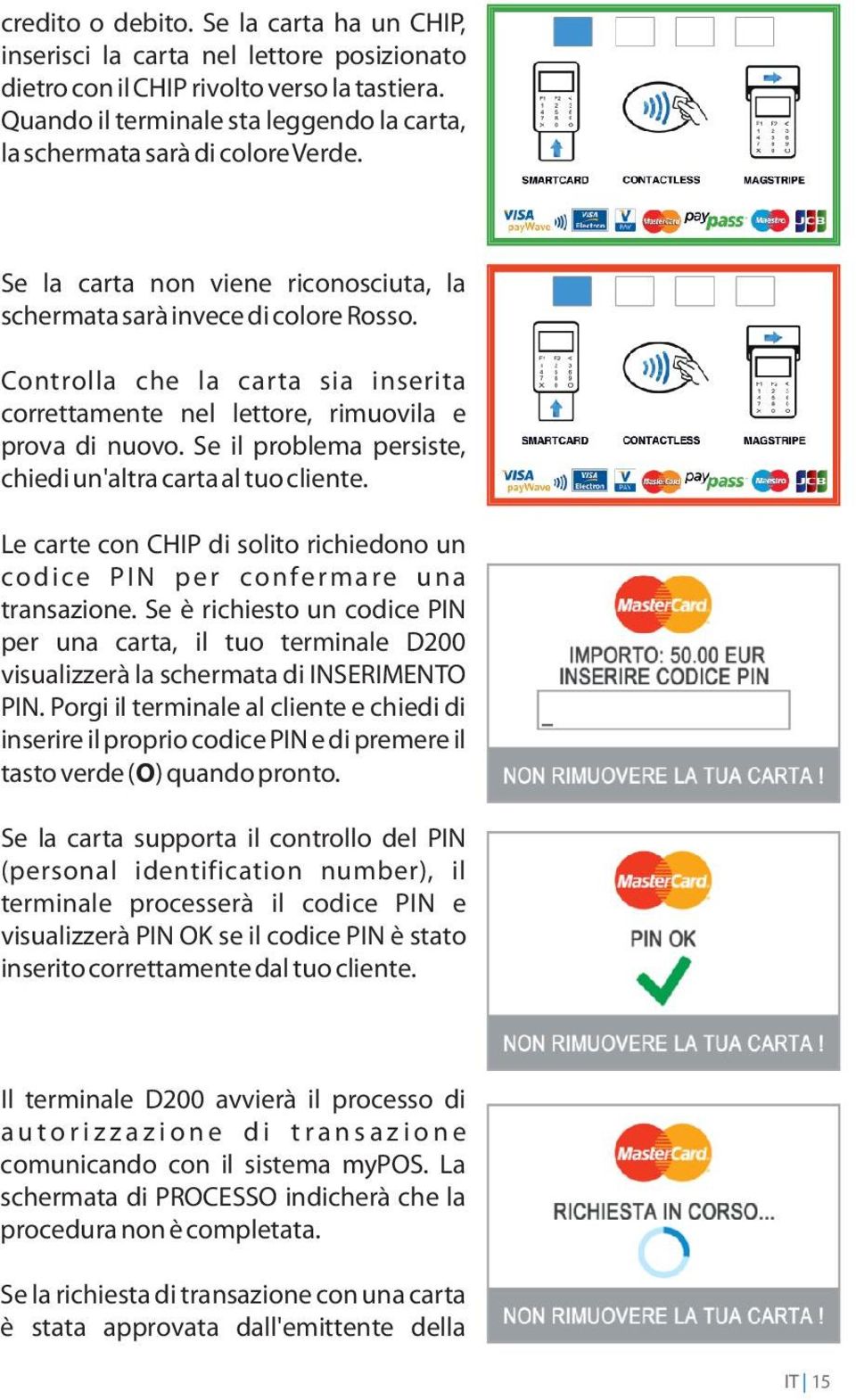 Controlla che la carta sia inserita correttamente nel lettore, rimuovila e prova di nuovo. Se il problema persiste, chiedi un'altra carta al tuo cliente.