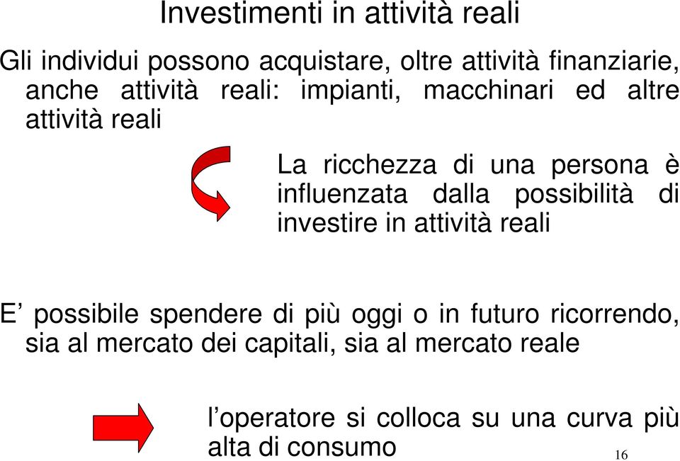 dalla possibilità di investire in attività reali E possibile spendere di più oggi o in futuro