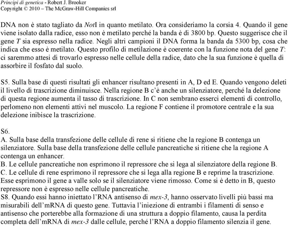 Questo profilo di metilazione è coerente con la funzione nota del gene T: ci saremmo attesi di trovarlo espresso nelle cellule della radice, dato che la sua funzione è quella di assorbire il fosfato