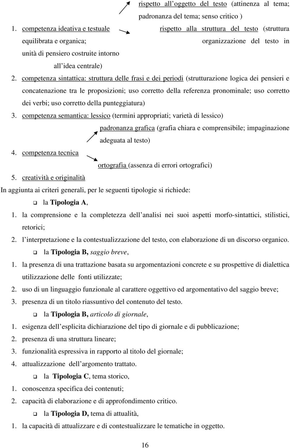 competenza sintattica: struttura delle frasi e dei periodi (strutturazione logica dei pensieri e concatenazione tra le proposizioni; uso corretto della referenza pronominale; uso corretto dei verbi;