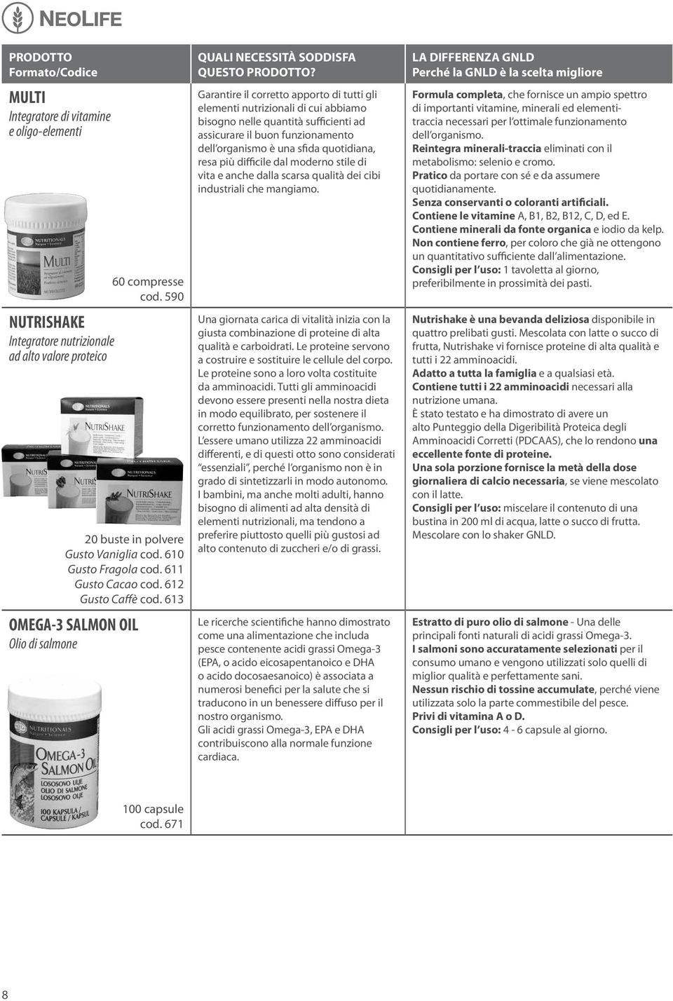 613 OMEGA-3 SALMON OIL Olio di salmone Garantire il corretto apporto di tutti gli elementi nutrizionali di cui abbiamo bisogno nelle quantità sufficienti ad assicurare il buon funzionamento dell