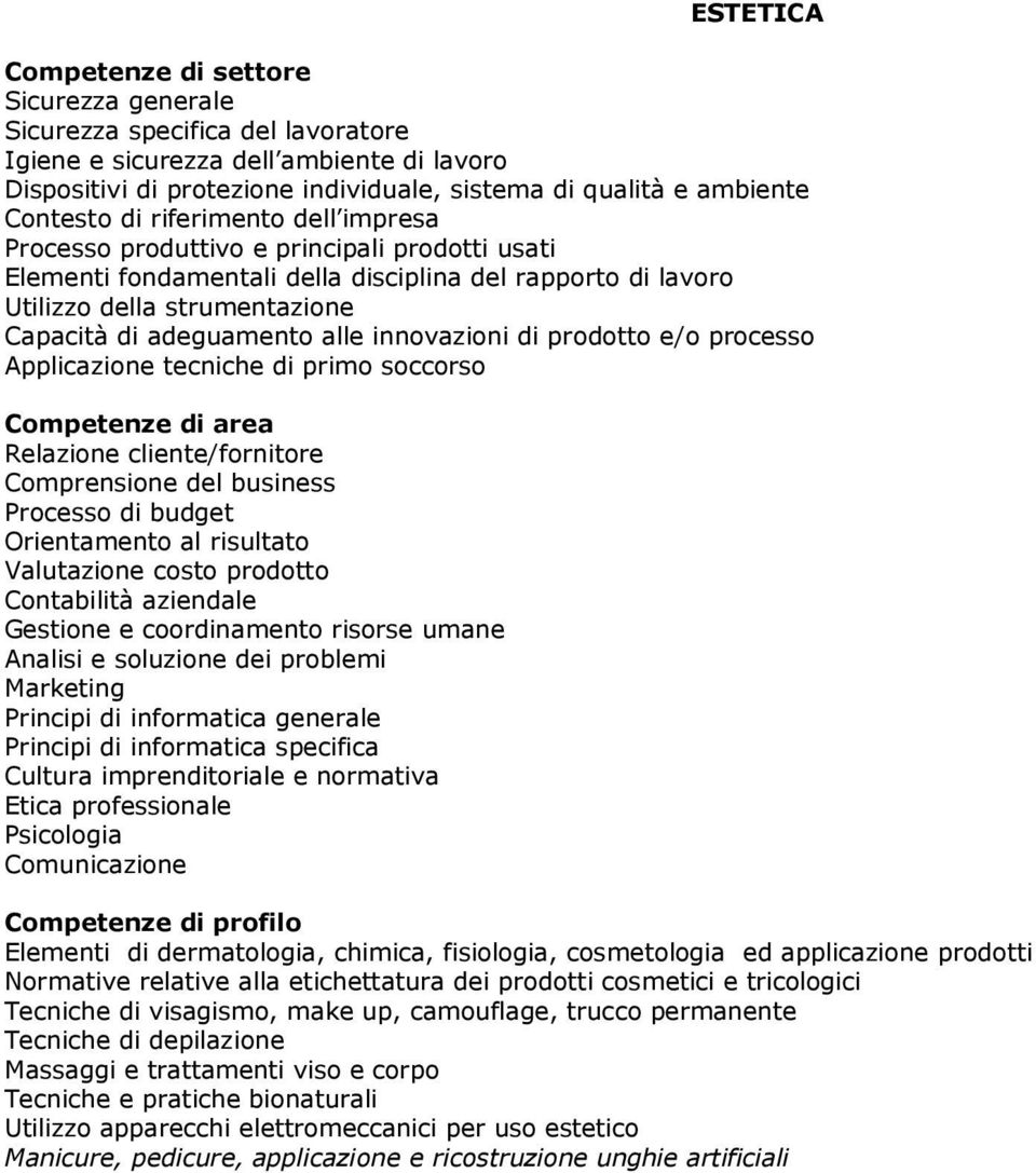 trucco permanente Tecniche di depilazione Massaggi e trattamenti viso e corpo Tecniche e pratiche bionaturali