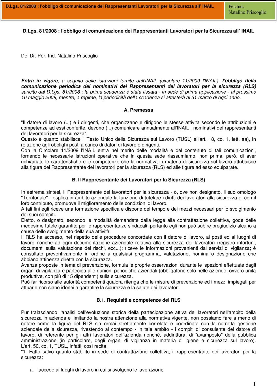 (RLS) sancito dal D.Lgs.