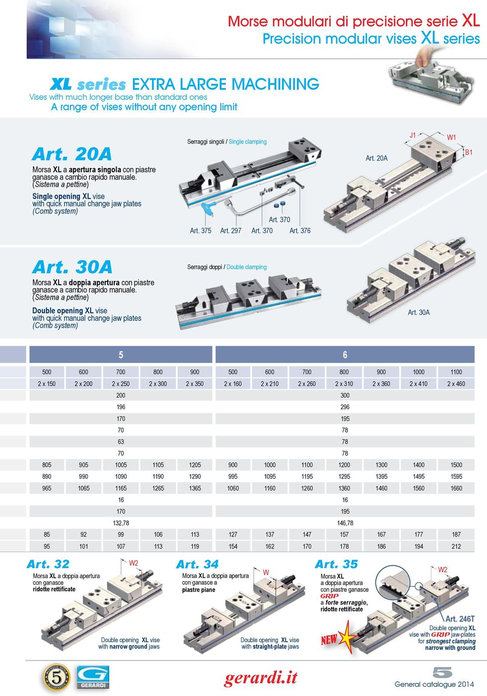 (Sistema a pettine) Single opening XL vise with quick manual change jaw plates (omb system) Serraggi singoli / Single clamping rt. 370 rt. 375 rt. 297 rt. 370 rt. 376 rt. 20 1 1 1 rt.