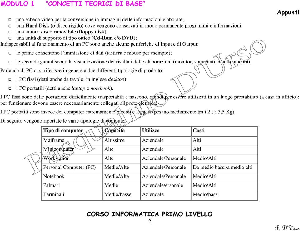 immissione di dati (tastiera e mouse per esempio); le seconde garantiscono la visualizzazione dei risultati delle elaborazioni (monitor, stampanti ed altro ancora).