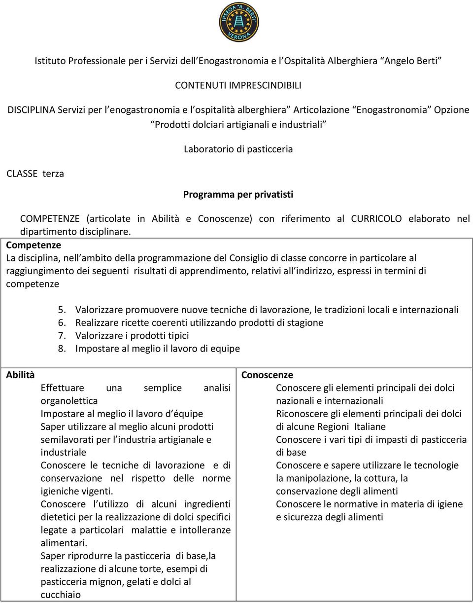 Competenze La disciplina, nell ambito della programmazione del Consiglio di classe concorre in particolare al raggiungimento dei seguenti risultati di apprendimento, relativi all indirizzo, espressi