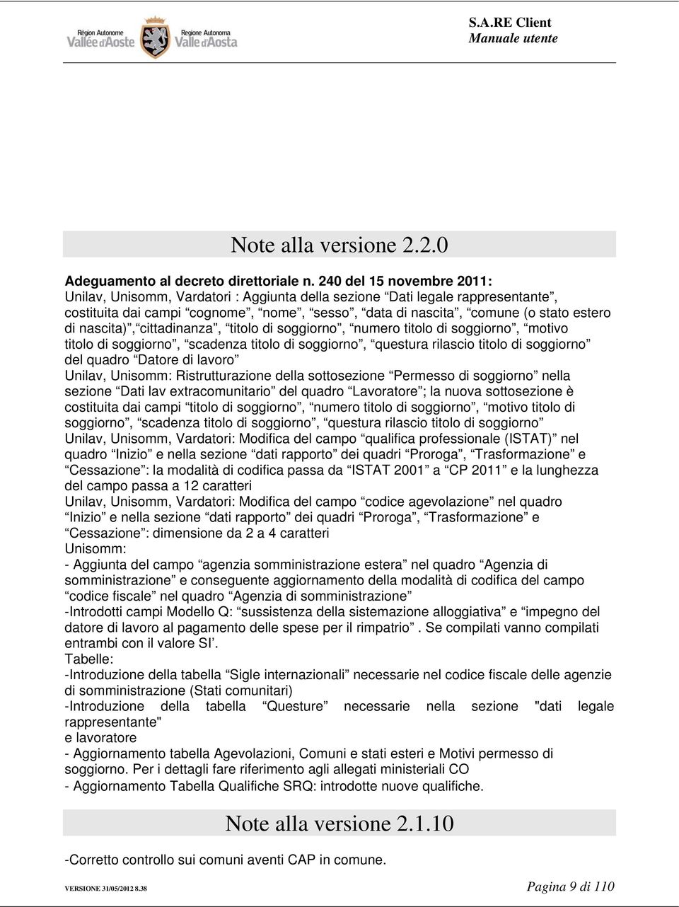 nascita), cittadinanza, titolo di soggiorno, numero titolo di soggiorno, motivo titolo di soggiorno, scadenza titolo di soggiorno, questura rilascio titolo di soggiorno del quadro Datore di lavoro