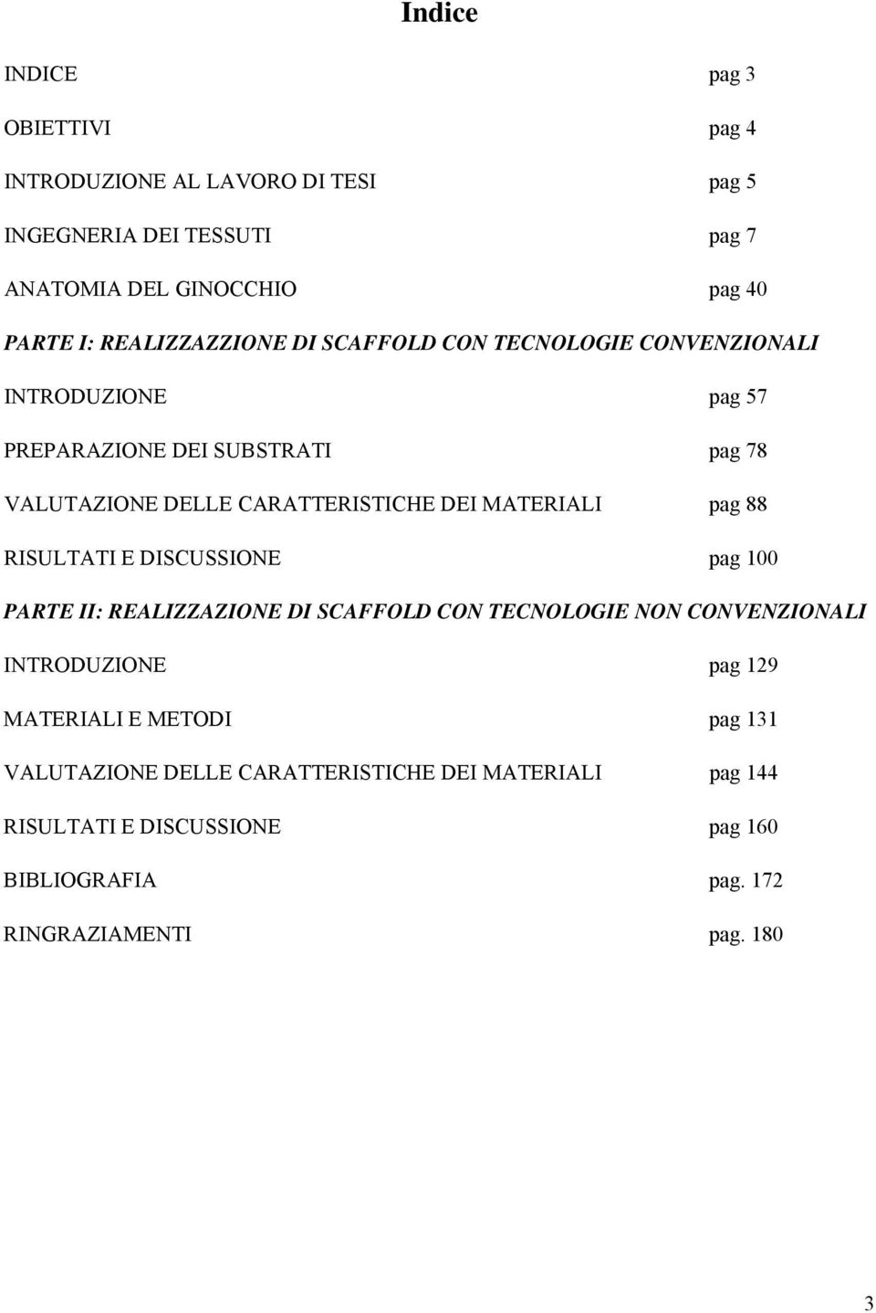 MATERIALI pag 88 RISULTATI E DISCUSSIONE pag 100 PARTE II: REALIZZAZIONE DI SCAFFOLD CON TECNOLOGIE NON CONVENZIONALI INTRODUZIONE pag 129