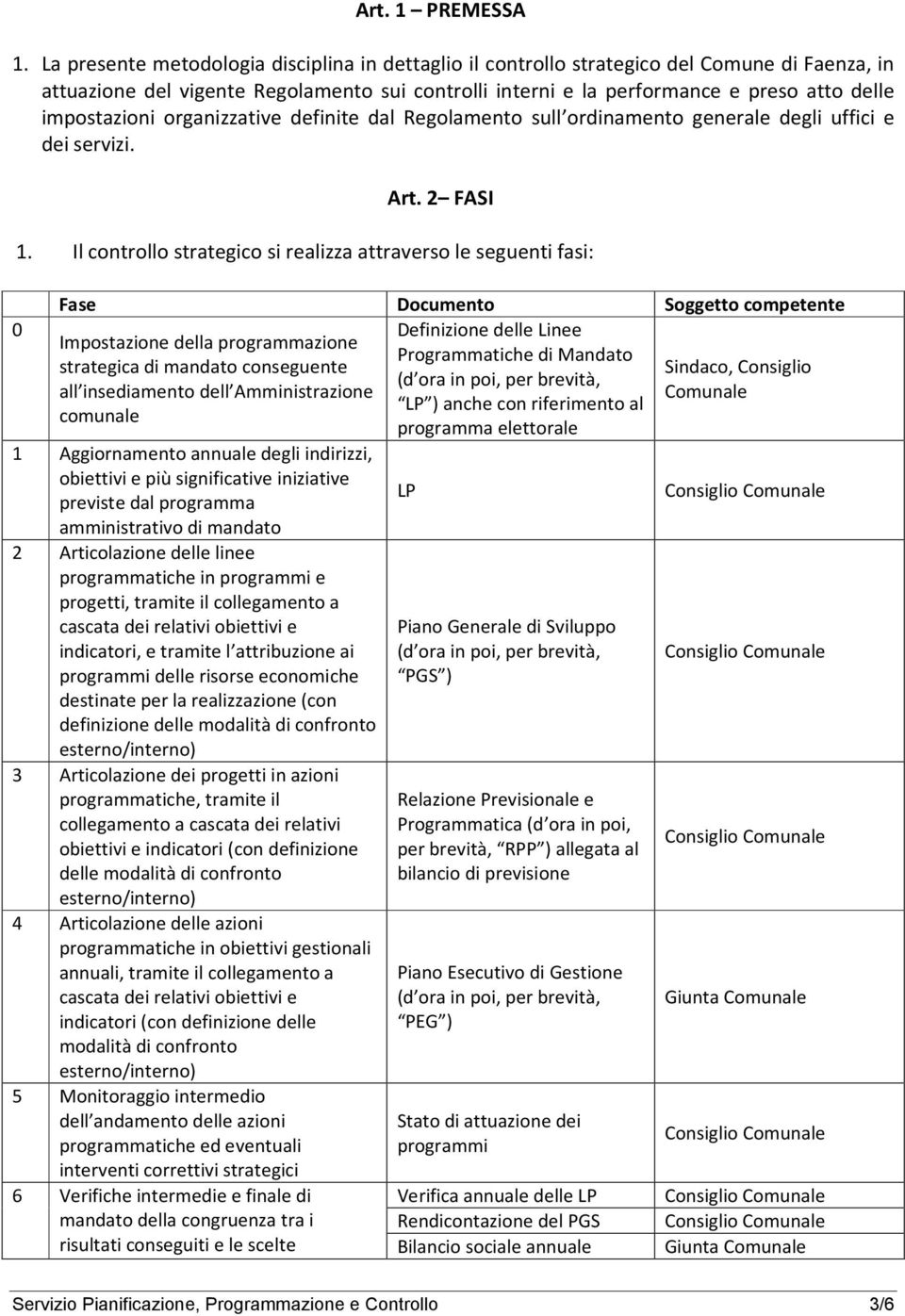 impostazioni organizzative definite dal Regolamento sull ordinamento generale degli uffici e dei servizi. Art. 2 FASI 1.