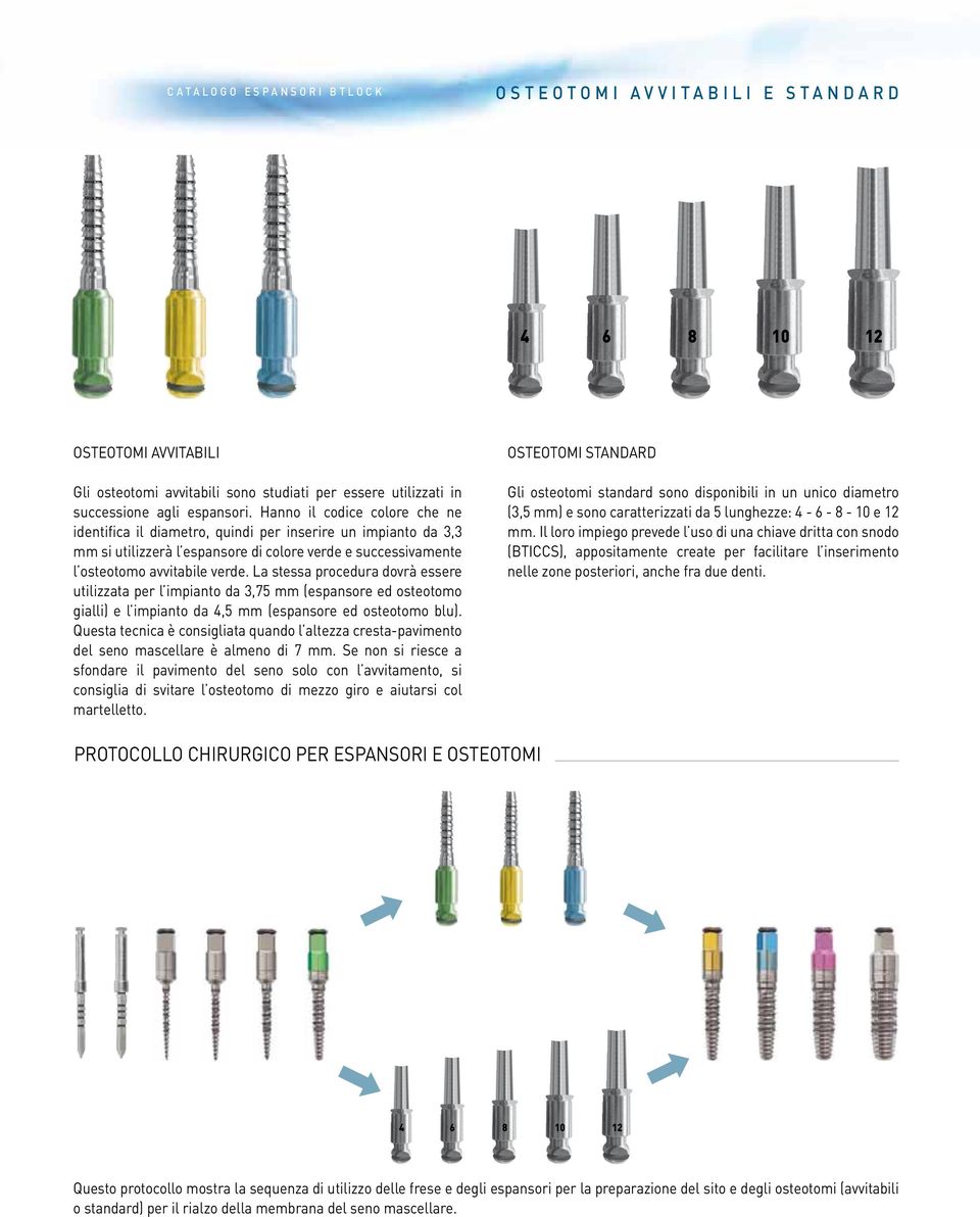 La stessa procedura dovrà essere utilizzata per l impianto da 3,75 mm (espansore ed osteotomo gialli) e l impianto da 4,5 mm (espansore ed osteotomo blu).