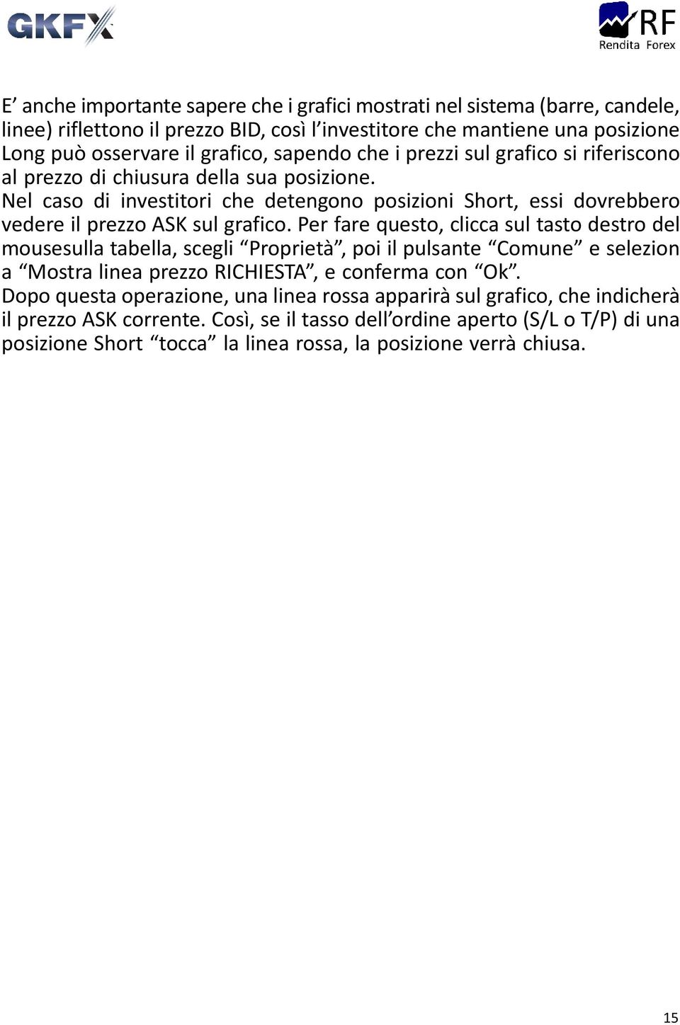 Nel caso di investitori che detengono posizioni Short, essi dovrebbero vedere il prezzo ASK sul grafico.