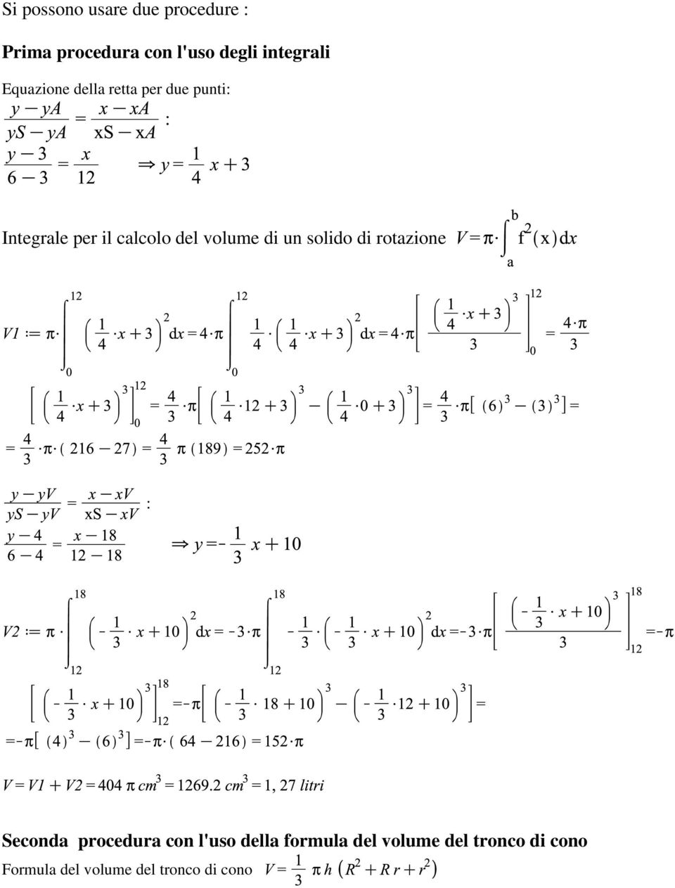 calcolo del volume di un solido di rotazione Seconda procedura con