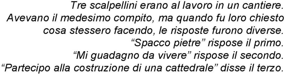 facendo, le risposte furono diverse. Spacco pietre rispose il primo.